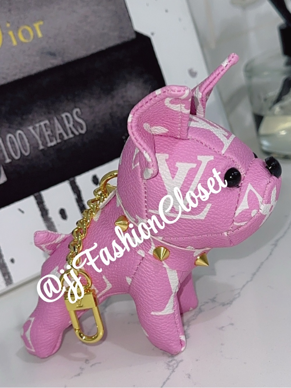 Pink Puppy Charm with Gold Hardware